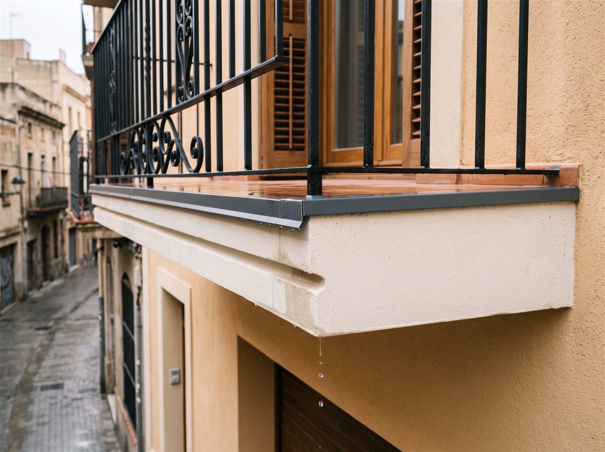 Balcón reparado con vierteaguas y goterón